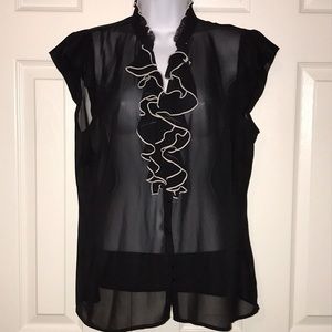 Sheer Ruffle Front Blouse